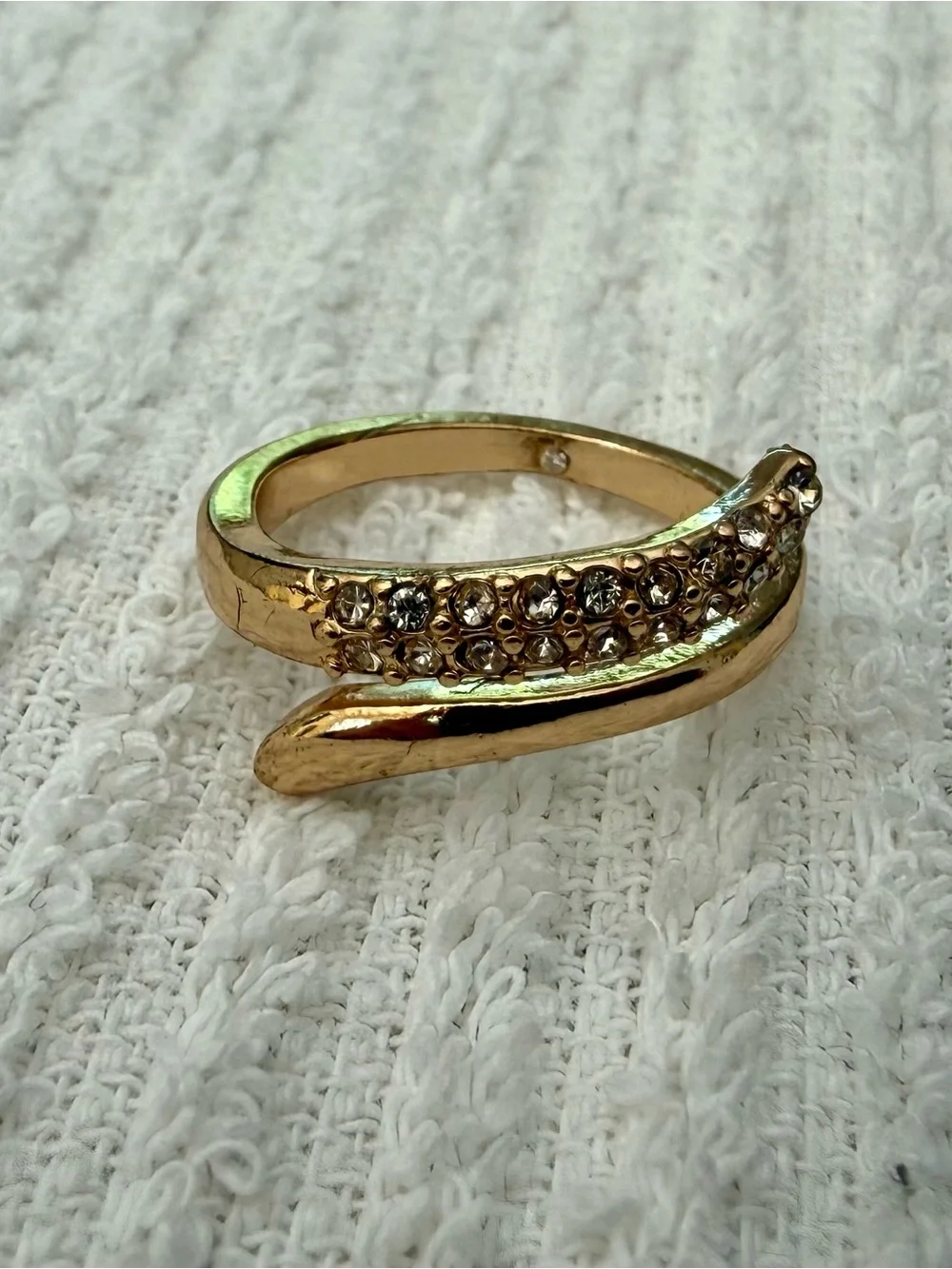Source Unknown Gold Wrap Ring with Clear Pavé Stones